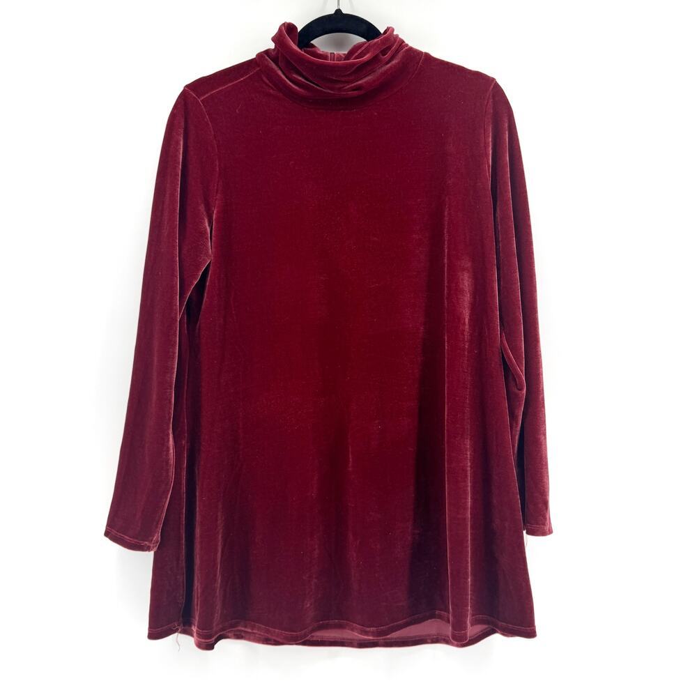 Soft Surroundings Velvet Turtleneck Tunic Blouse - Womens Size Medium - Burgundy - Picture 3 of 8